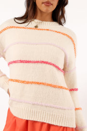 KNITWEAR Lyla Multi Color Stripe Knit Sweater - Cream