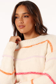 KNITWEAR Lyla Multi Color Stripe Knit Sweater - Cream