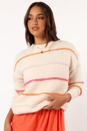 KNITWEAR Lyla Multi Color Stripe Knit Sweater - Cream