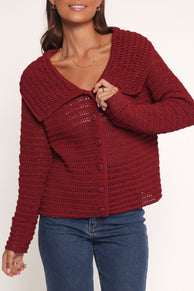 KNITWEAR Lyra Large Collar Cardigan - Burgundy