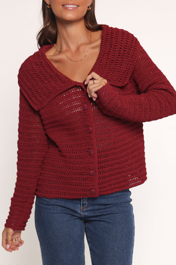 KNITWEAR Lyra Large Collar Cardigan - Burgundy
