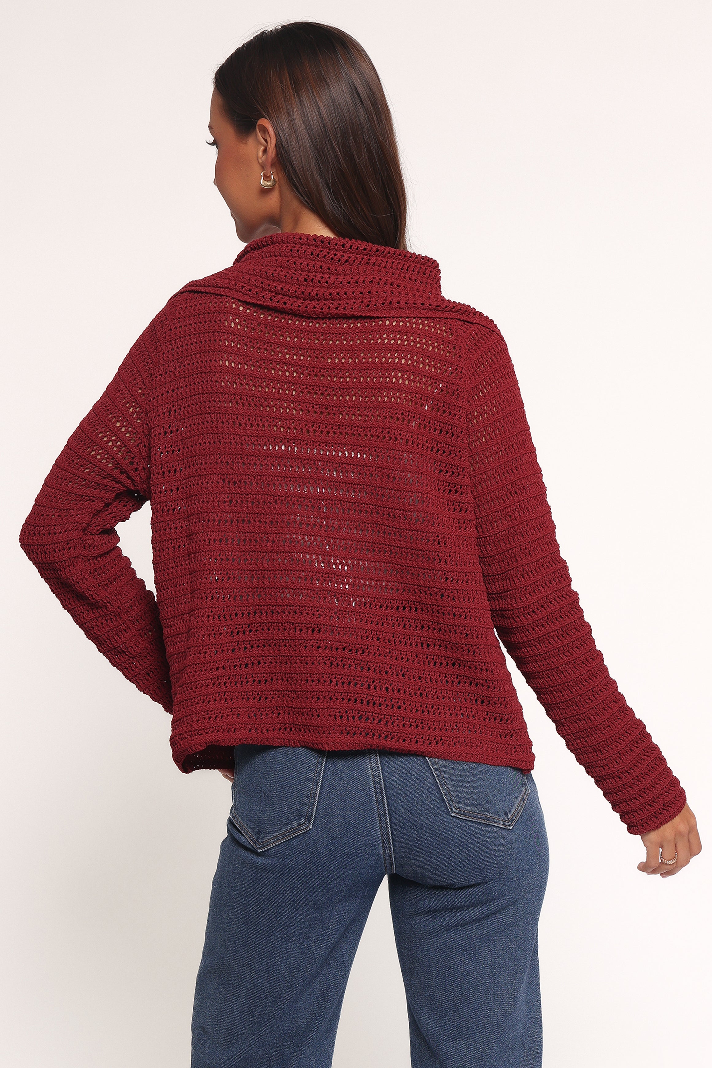 KNITWEAR Lyra Large Collar Cardigan - Burgundy
