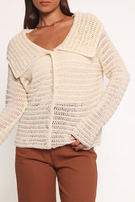 KNITWEAR Lyra Large Collar Cardigan - White