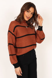 Knitwear @Magdalena Striped Knit Sweater - Brown