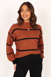 Knitwear @Magdalena Striped Knit Sweater - Brown