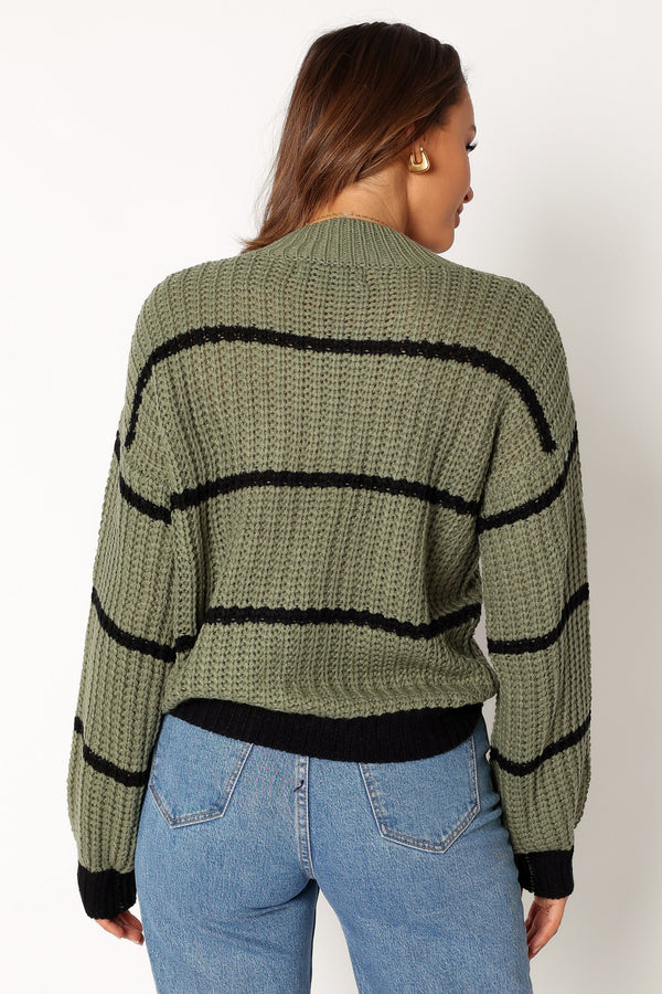 KNITWEAR @Magdalena Striped Knit Sweater - Khaki