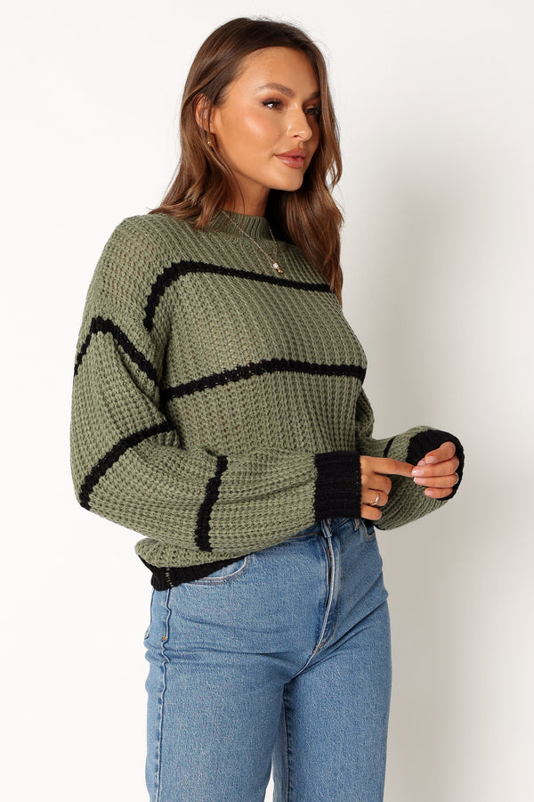 KNITWEAR @Magdalena Striped Knit Sweater - Khaki