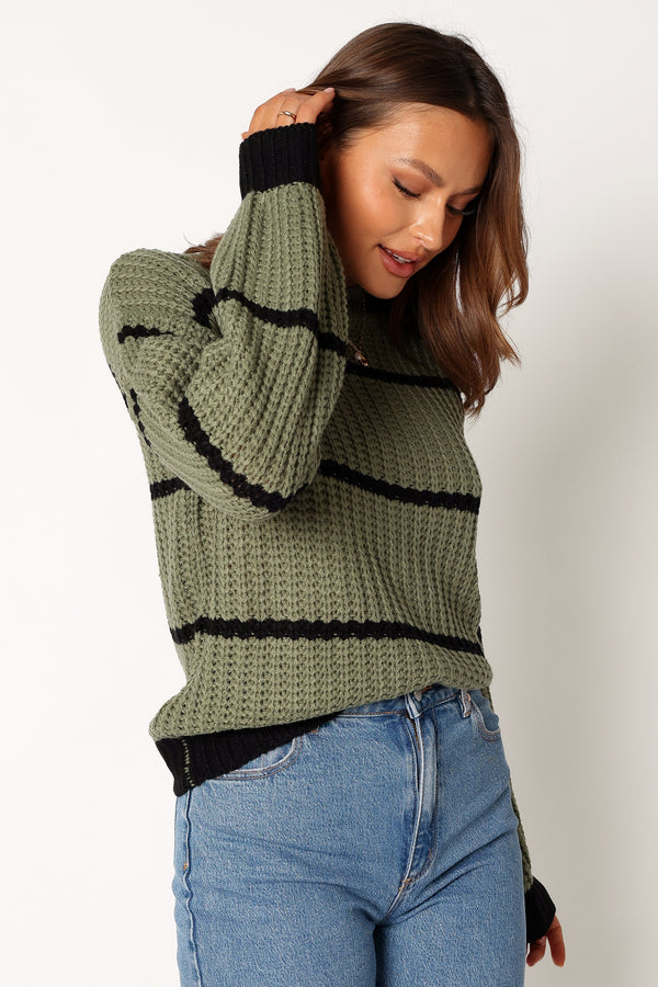 KNITWEAR @Magdalena Striped Knit Sweater - Khaki