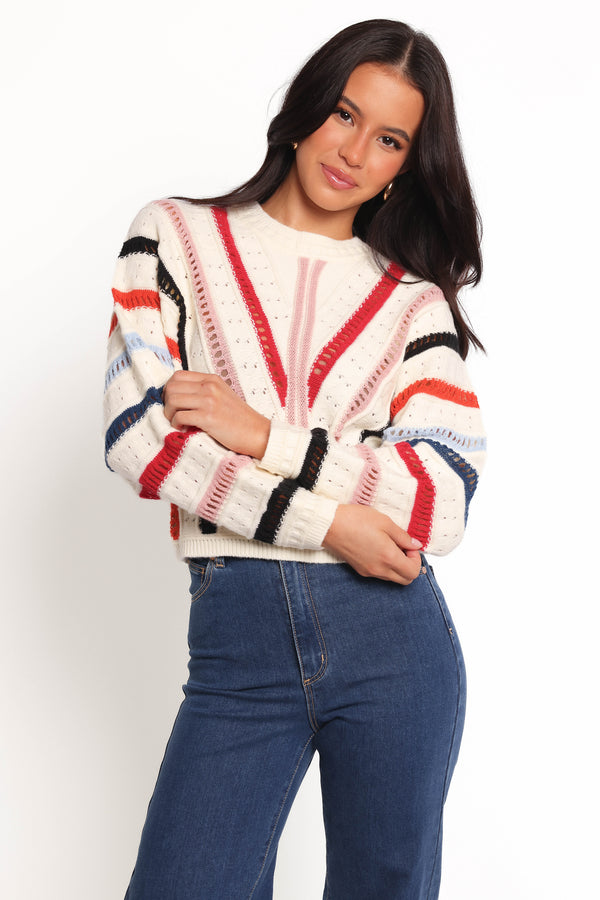 KNITWEAR Marie Stripe Knit Sweater - White