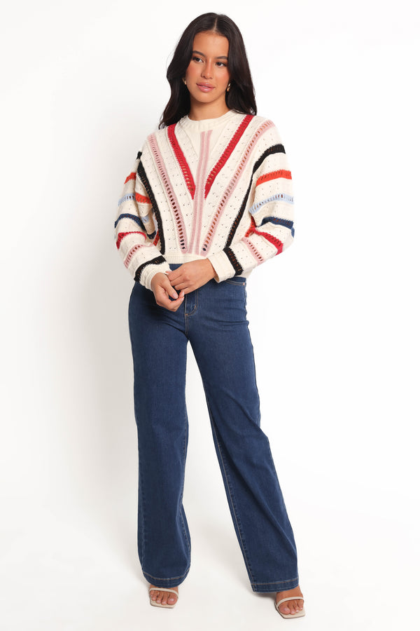 KNITWEAR Marie Stripe Knit Sweater - White