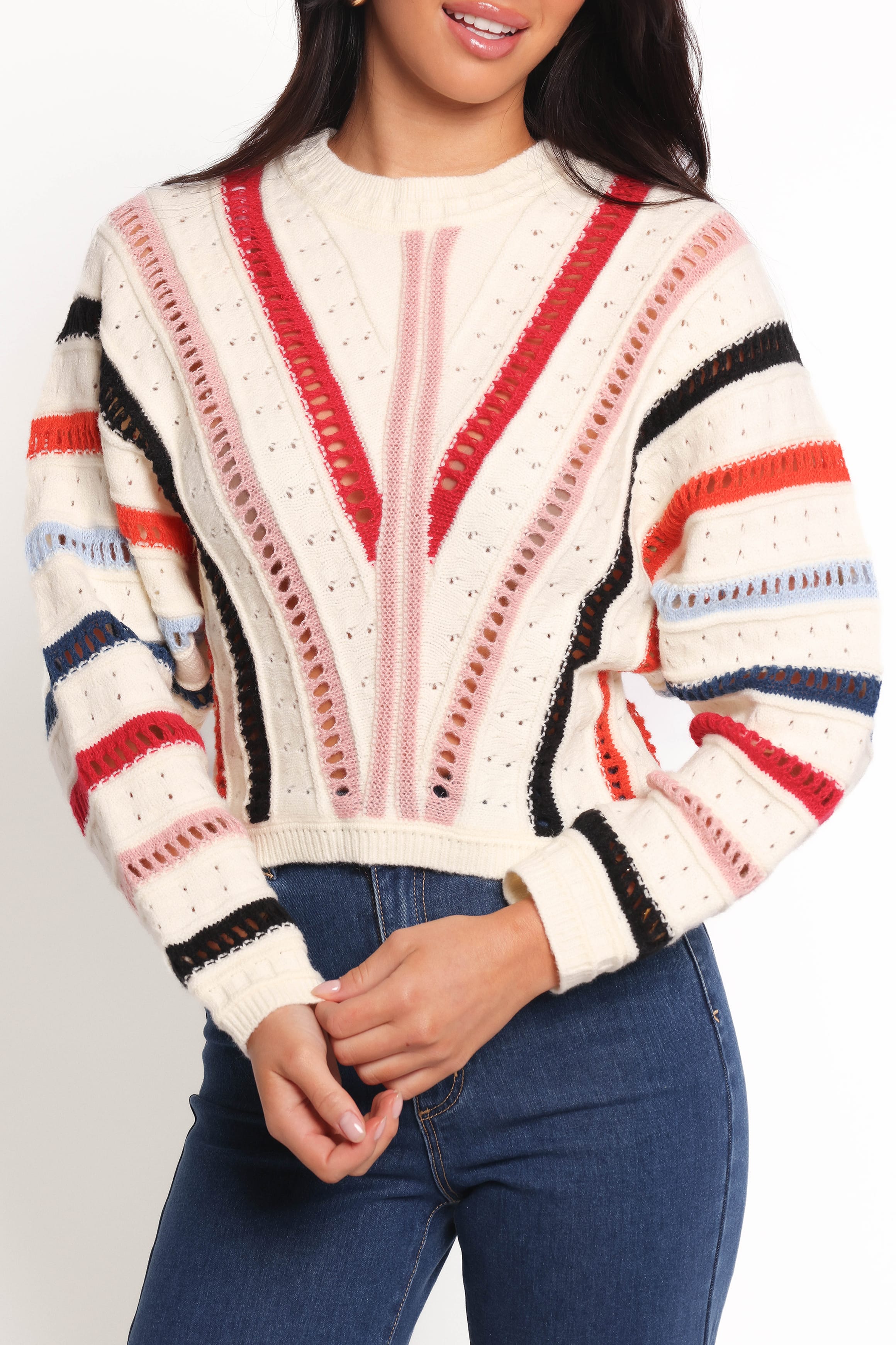 KNITWEAR Marie Stripe Knit Sweater - White