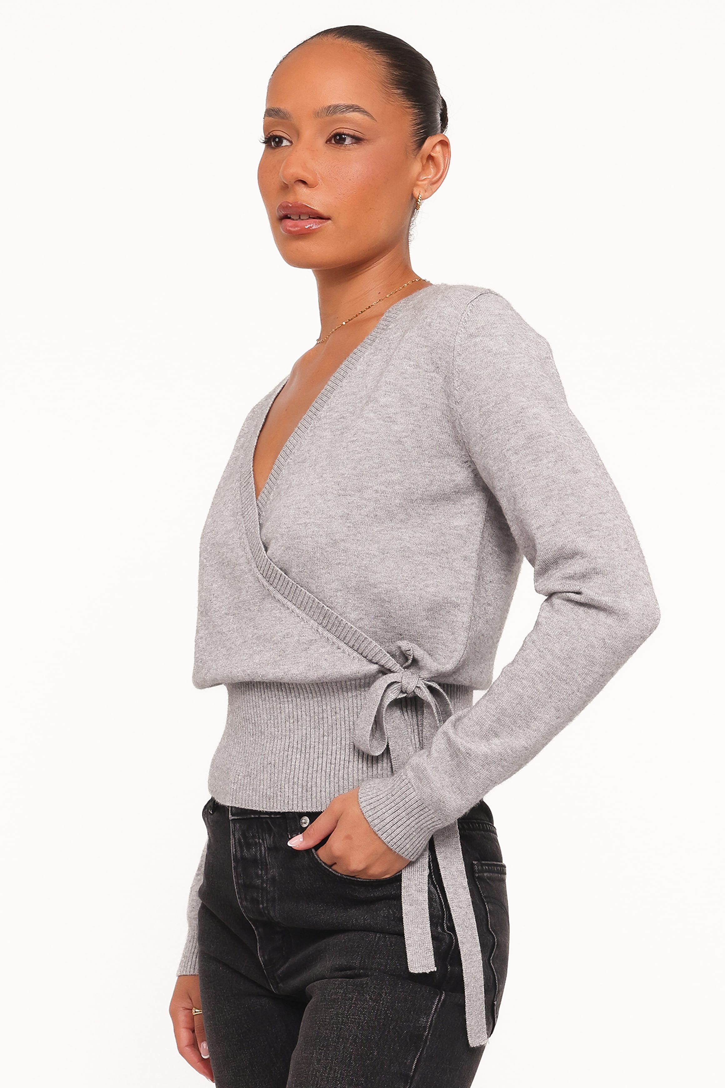 KNITWEAR Marshall Wrap Knit Sweater - Grey