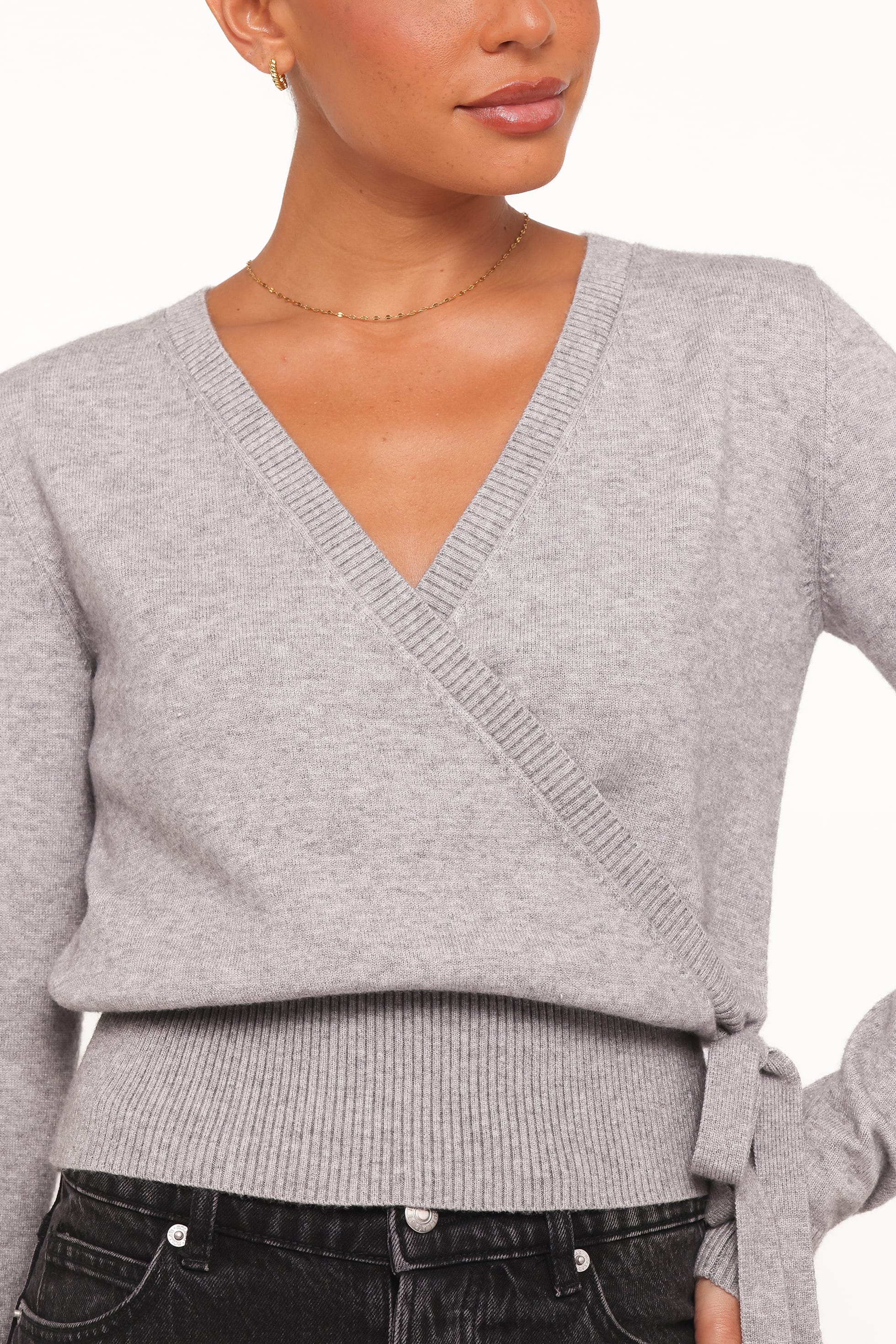 KNITWEAR Marshall Wrap Knit Sweater - Grey