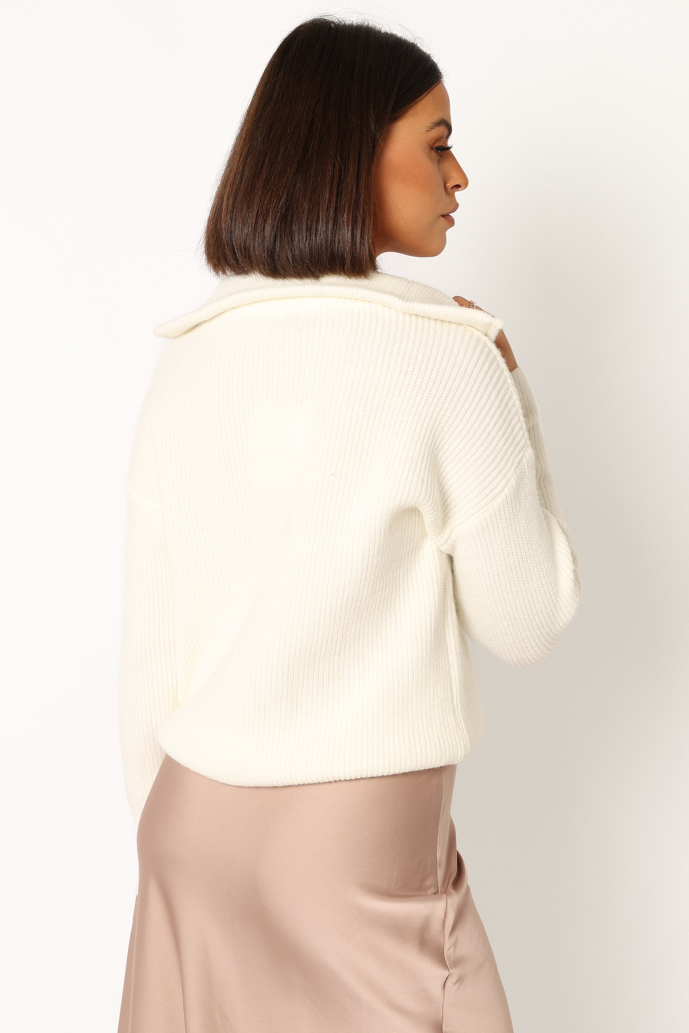 KNITWEAR @Maya Quarter Zip Knit Sweater - Cream