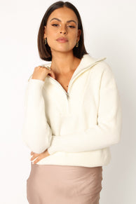 KNITWEAR @Maya Quarter Zip Knit Sweater - Cream