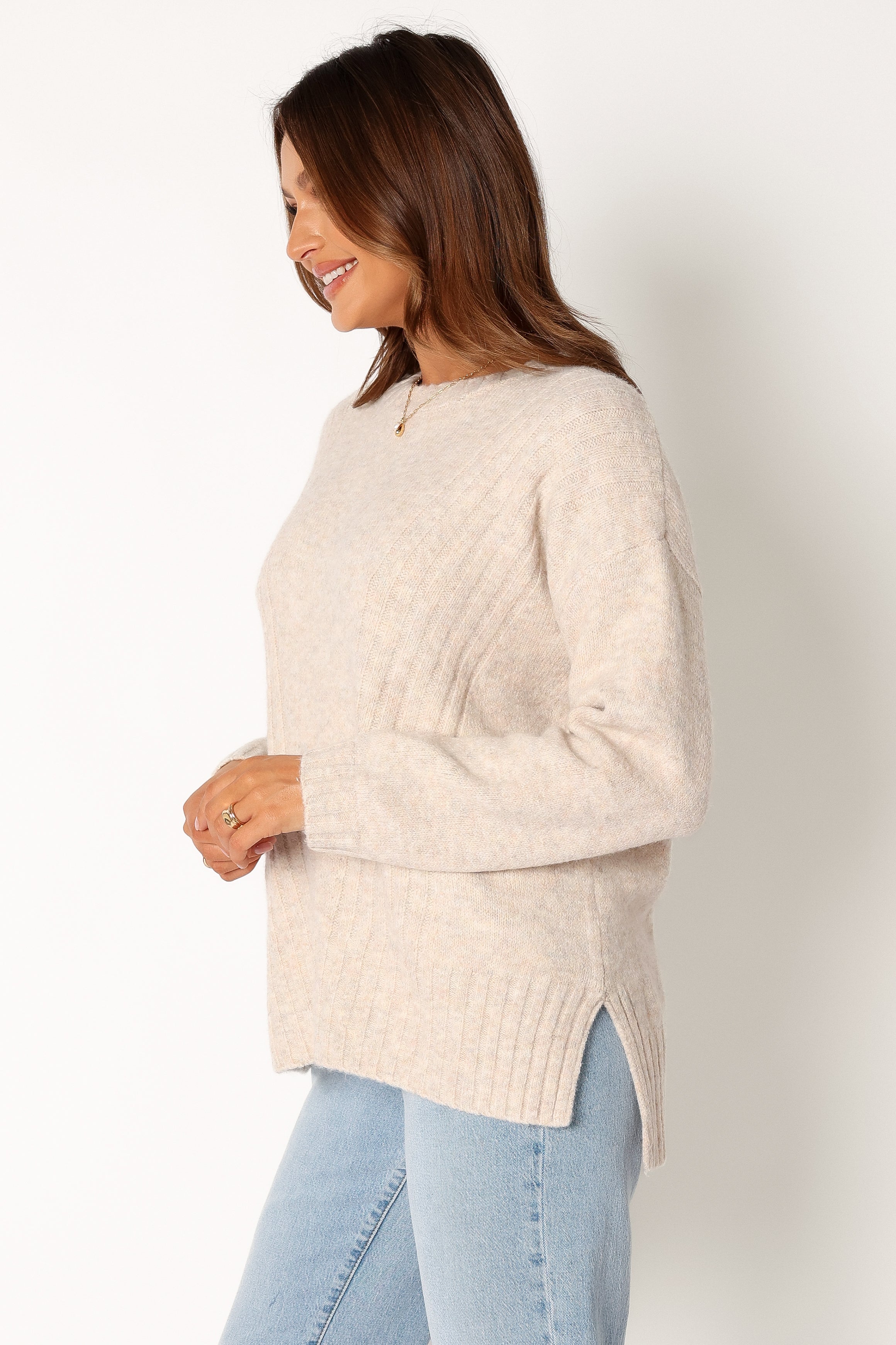 KNITWEAR @Meilani Textured Knit Sweater - Oatmeal