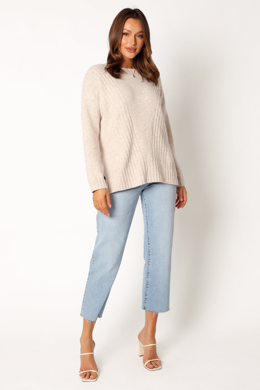 KNITWEAR @Meilani Textured Knit Sweater - Oatmeal