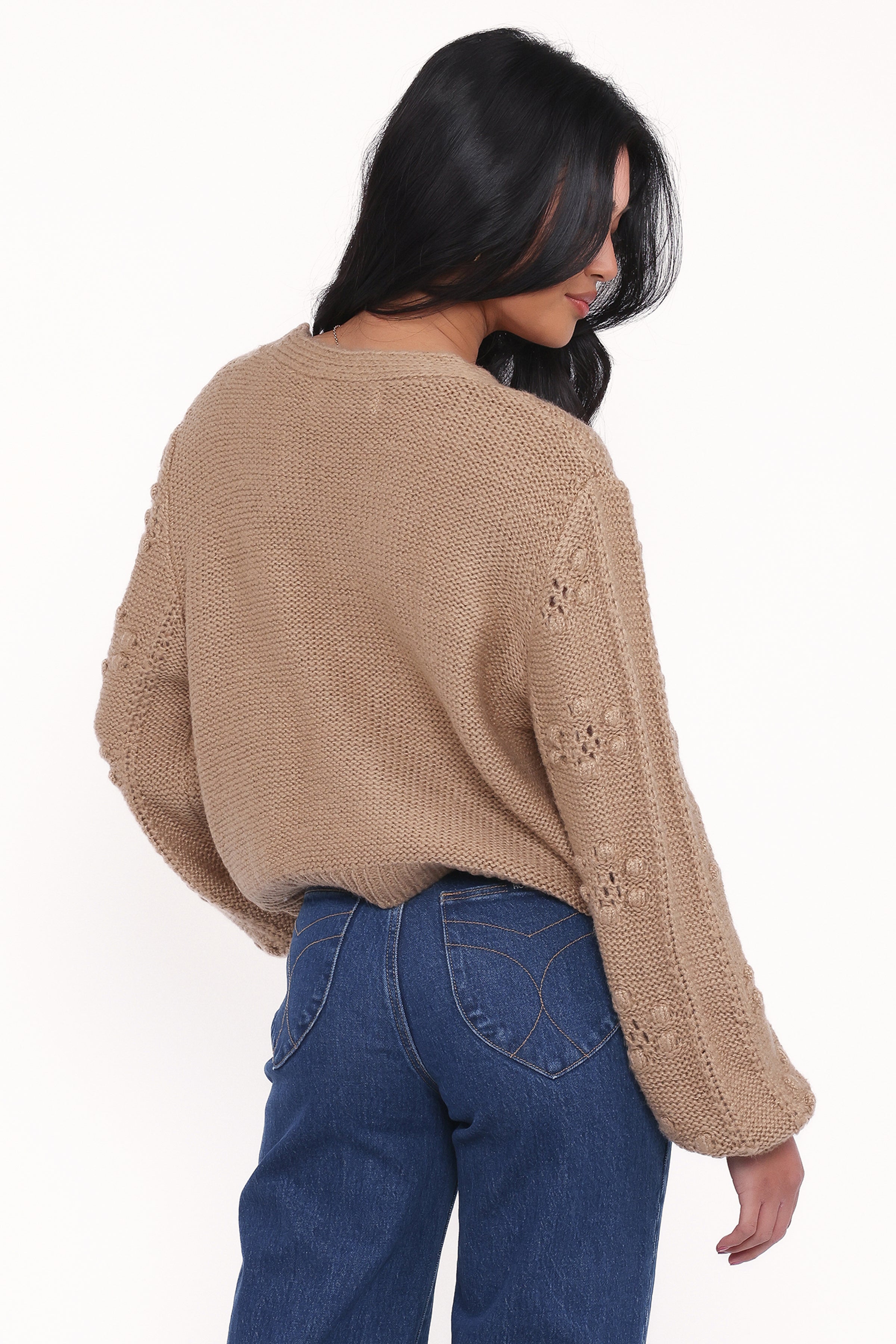 KNITWEAR Melody Textured Button Up Cardigan - Mushroom