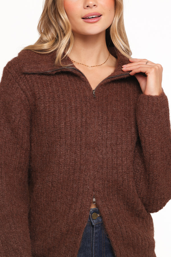 KNITWEAR Miffy Zip Through Cardigan - Chocolate