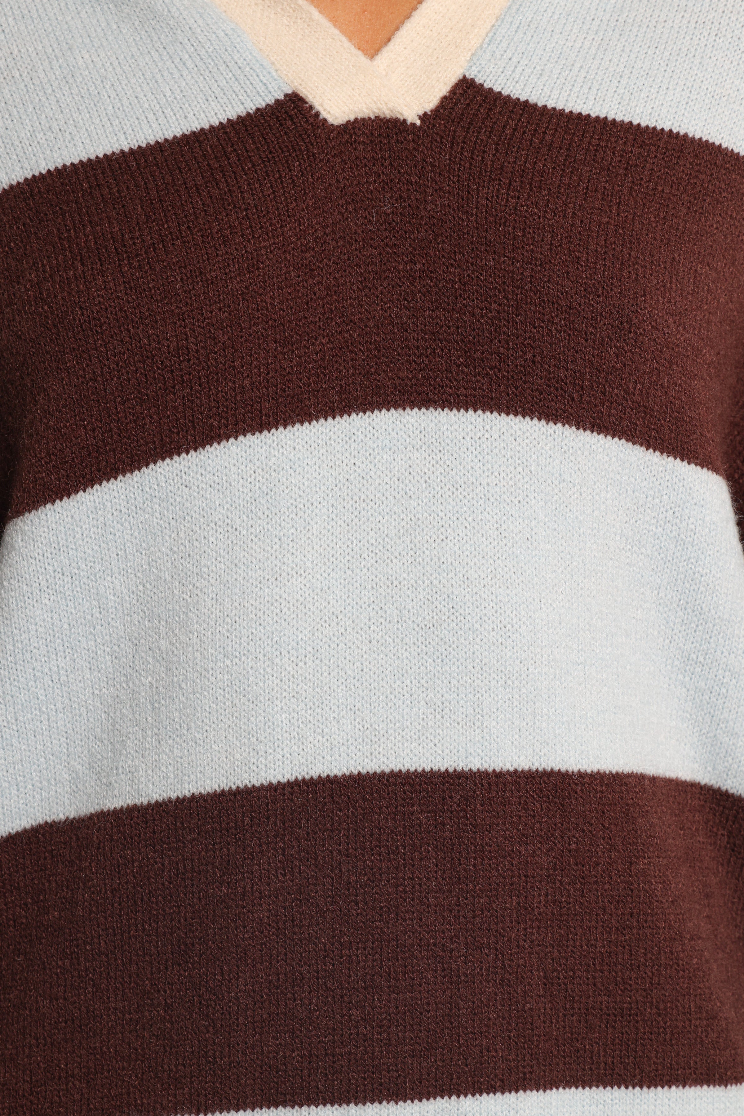KNITWEAR Mikaela Rugby Stripe Knit Sweater - Brown/Blue Stripe