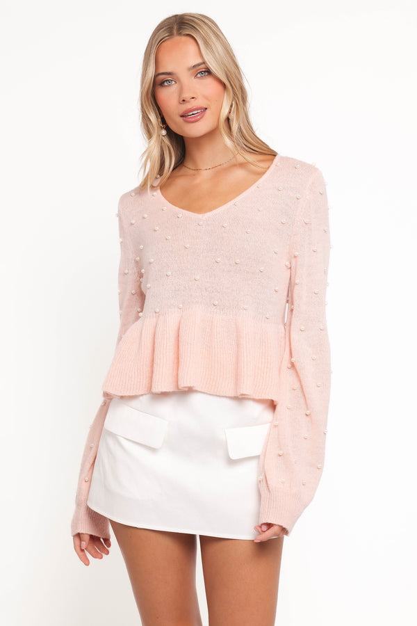KNITWEAR Molly Pearl Peplum Knit Sweater - Light Pink