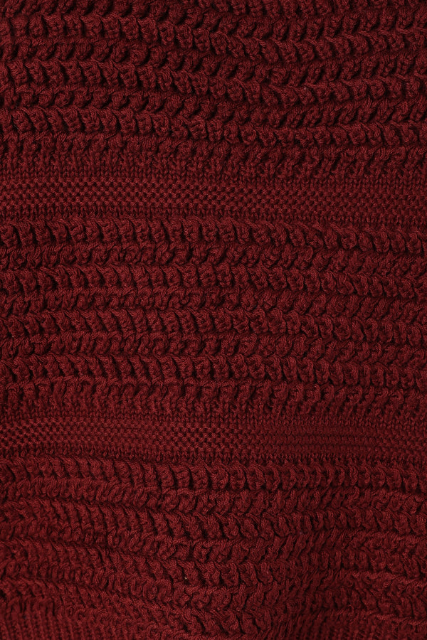 KNITWEAR @Nancy Crewneck Textured Knit Sweater - Burgundy