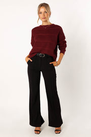 KNITWEAR @Nancy Crewneck Textured Knit Sweater - Burgundy