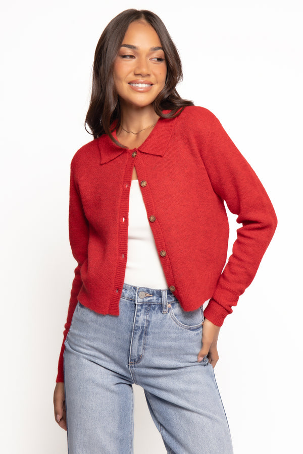 KNITWEAR Naya Collar Cardigan - Red