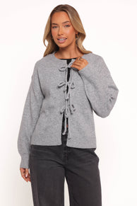KNITWEAR Neri Bow Tie Front Cardigan - Grey