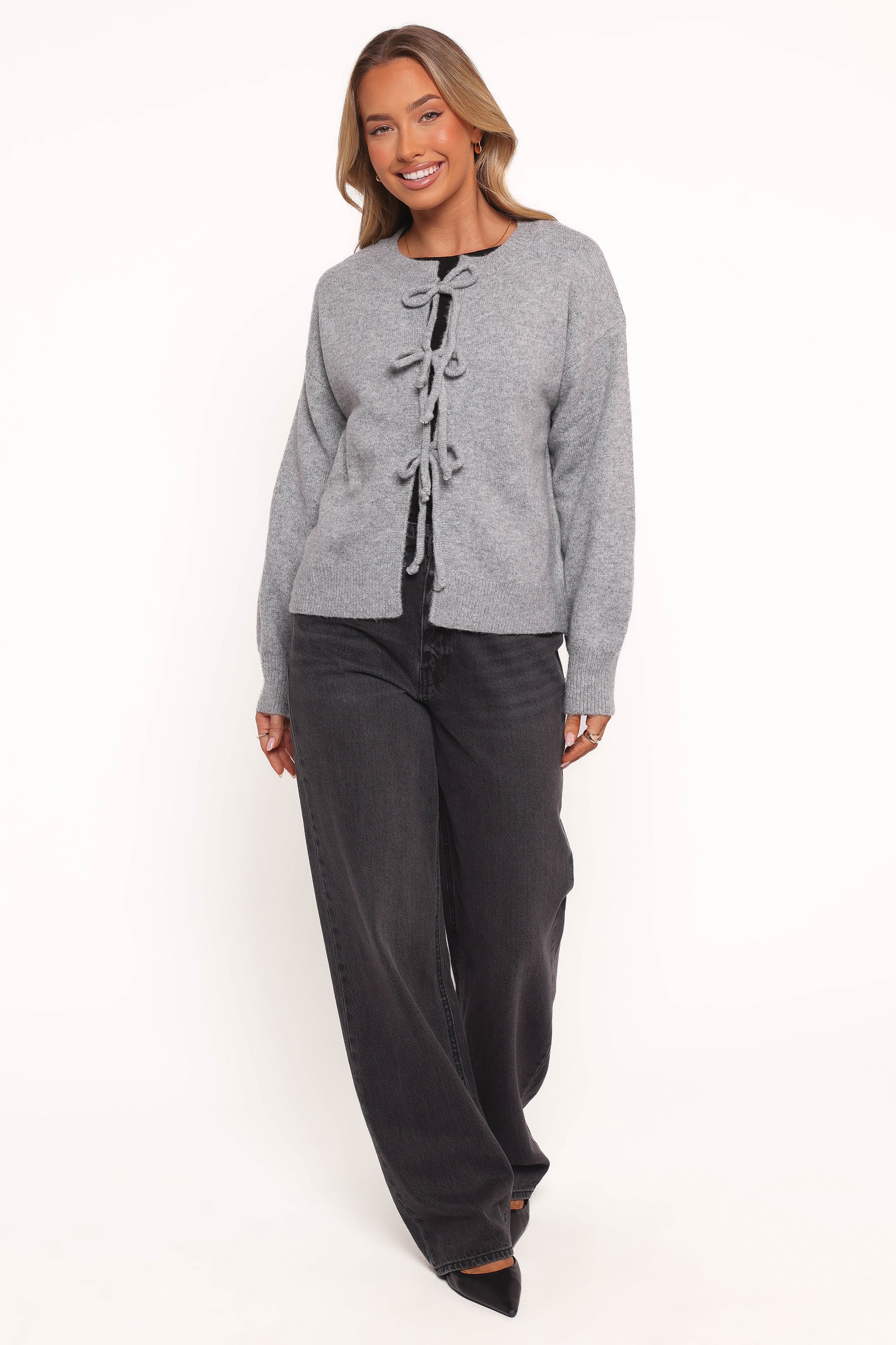KNITWEAR Neri Bow Tie Front Cardigan - Grey