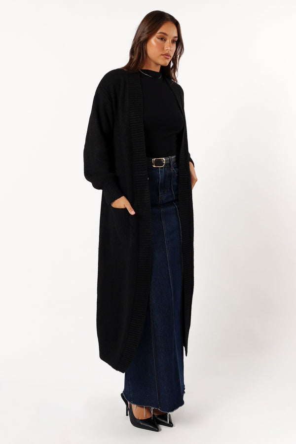 KNITWEAR @Nicolette Open Front Long Cardigan - Black