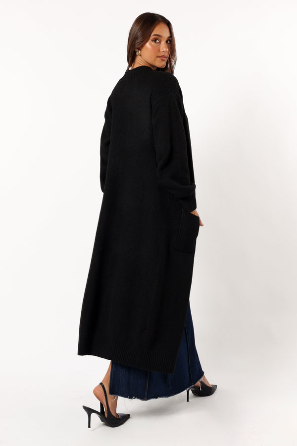 KNITWEAR @Nicolette Open Front Long Cardigan - Black