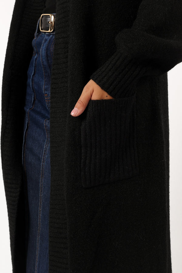 KNITWEAR @Nicolette Open Front Long Cardigan - Black