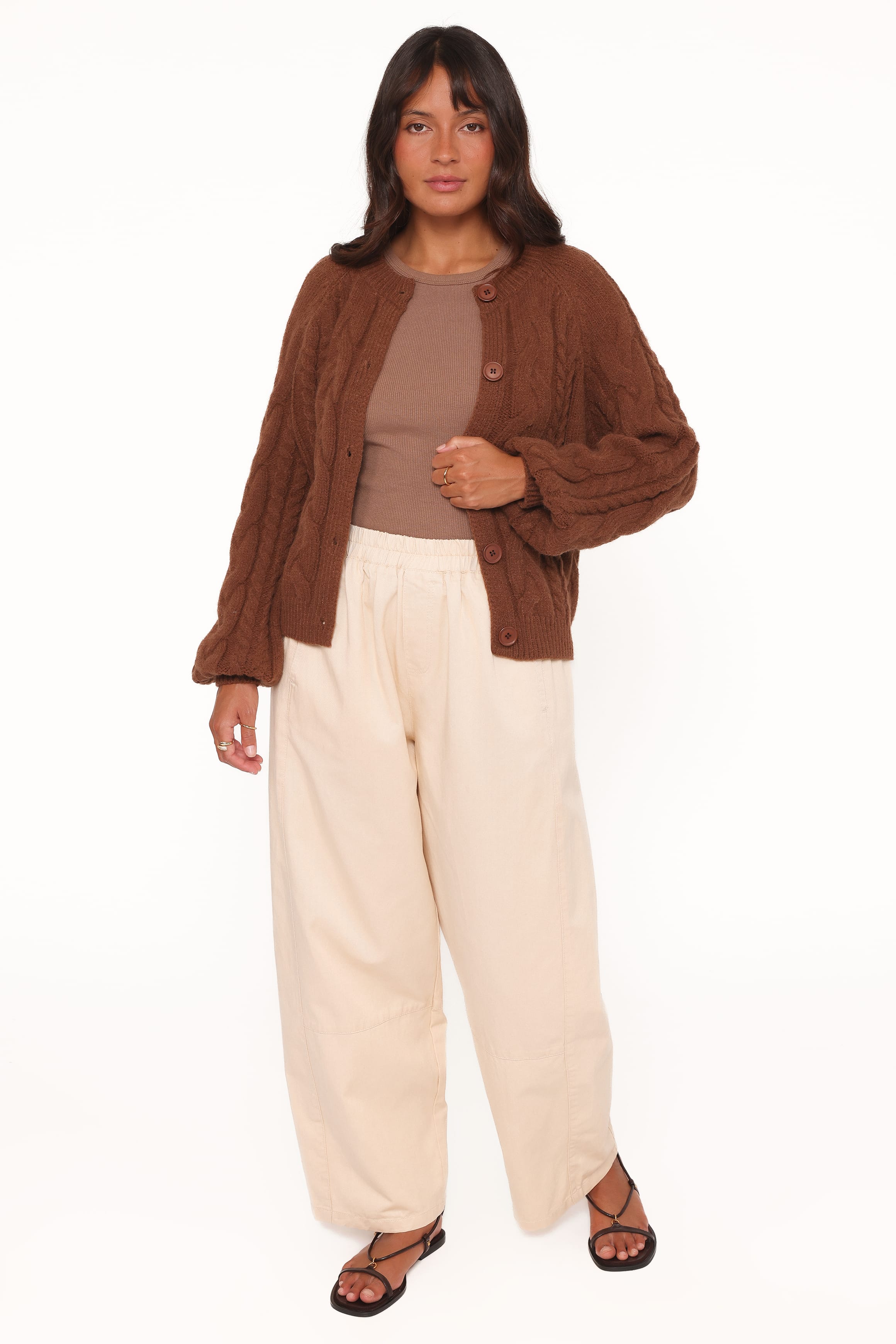 Nika Cable Knit Cardigan - Brown | Petal & Pup