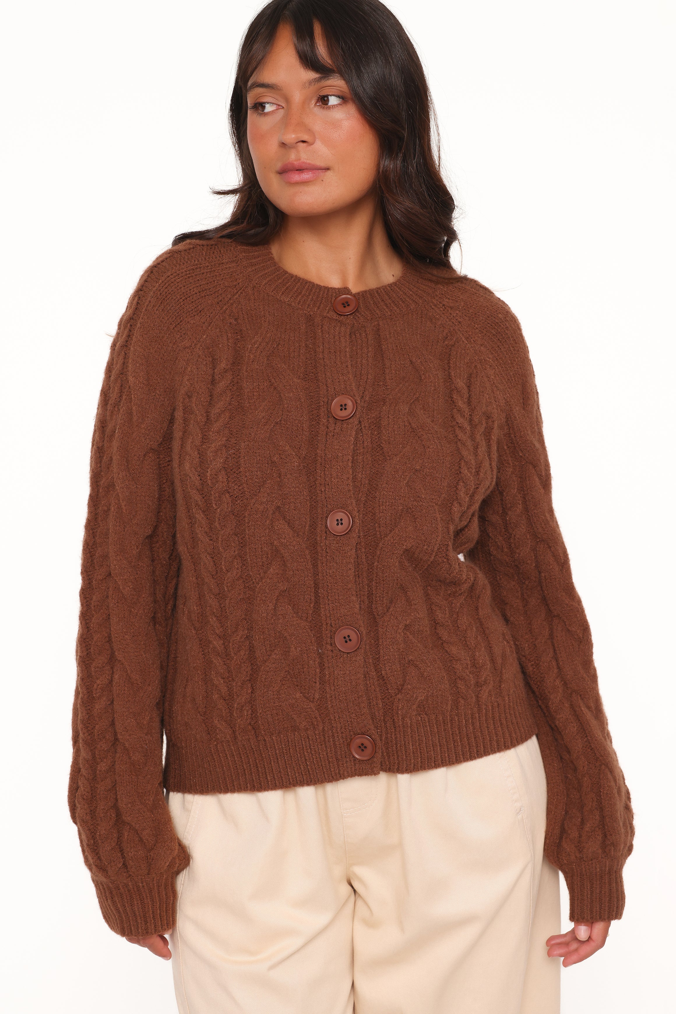 KNITWEAR Nika Cable Knit Cardigan - Brown