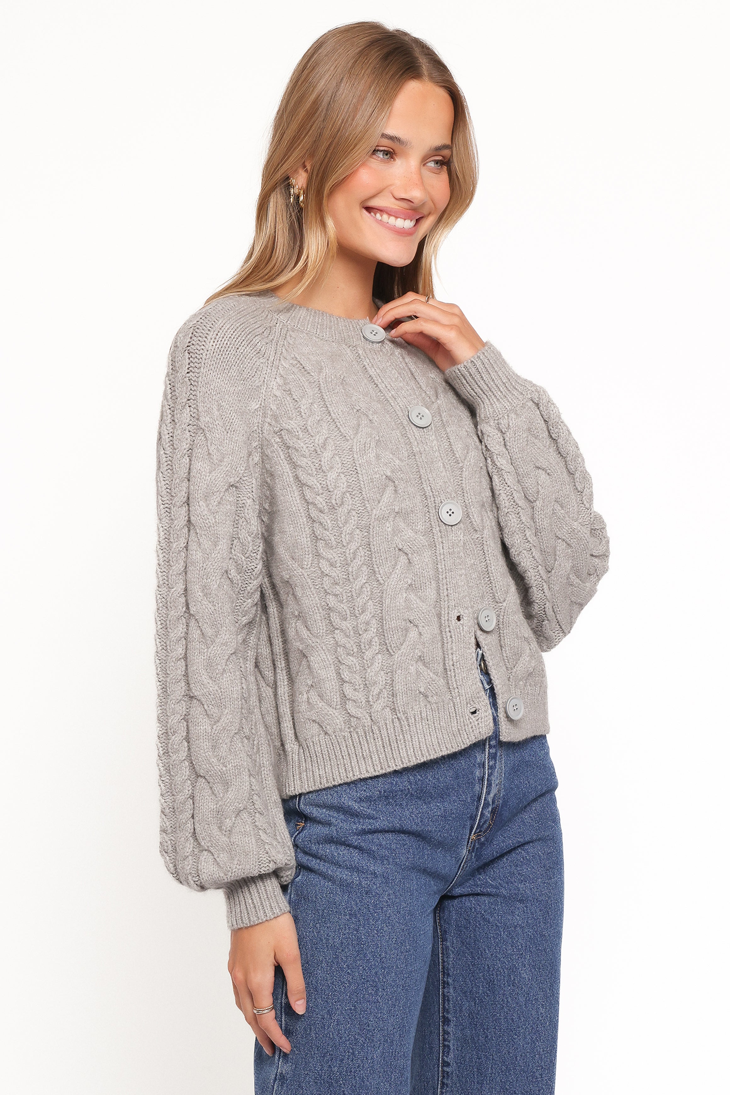 KNITWEAR Nika Cable Knit Cardigan - Grey