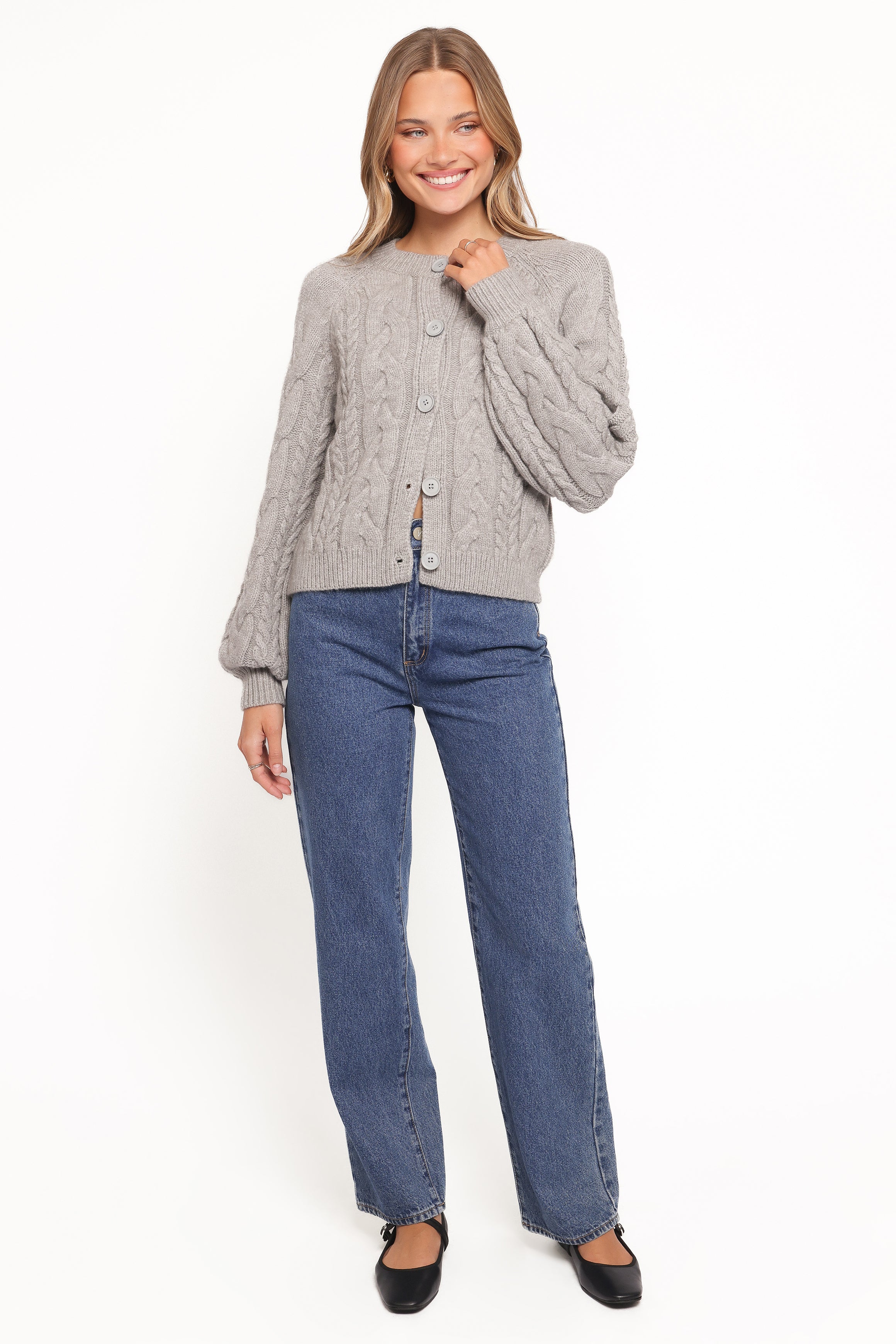 KNITWEAR Nika Cable Knit Cardigan - Grey