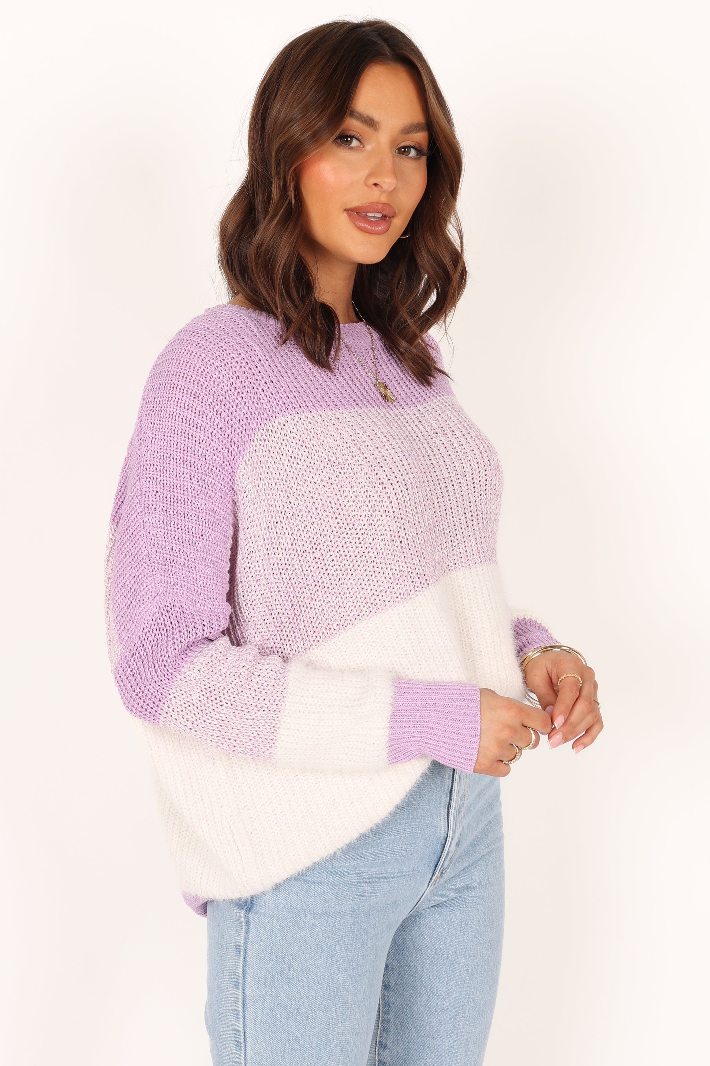 Knitwear @Nyomi Striped Knit Sweater - Lilac