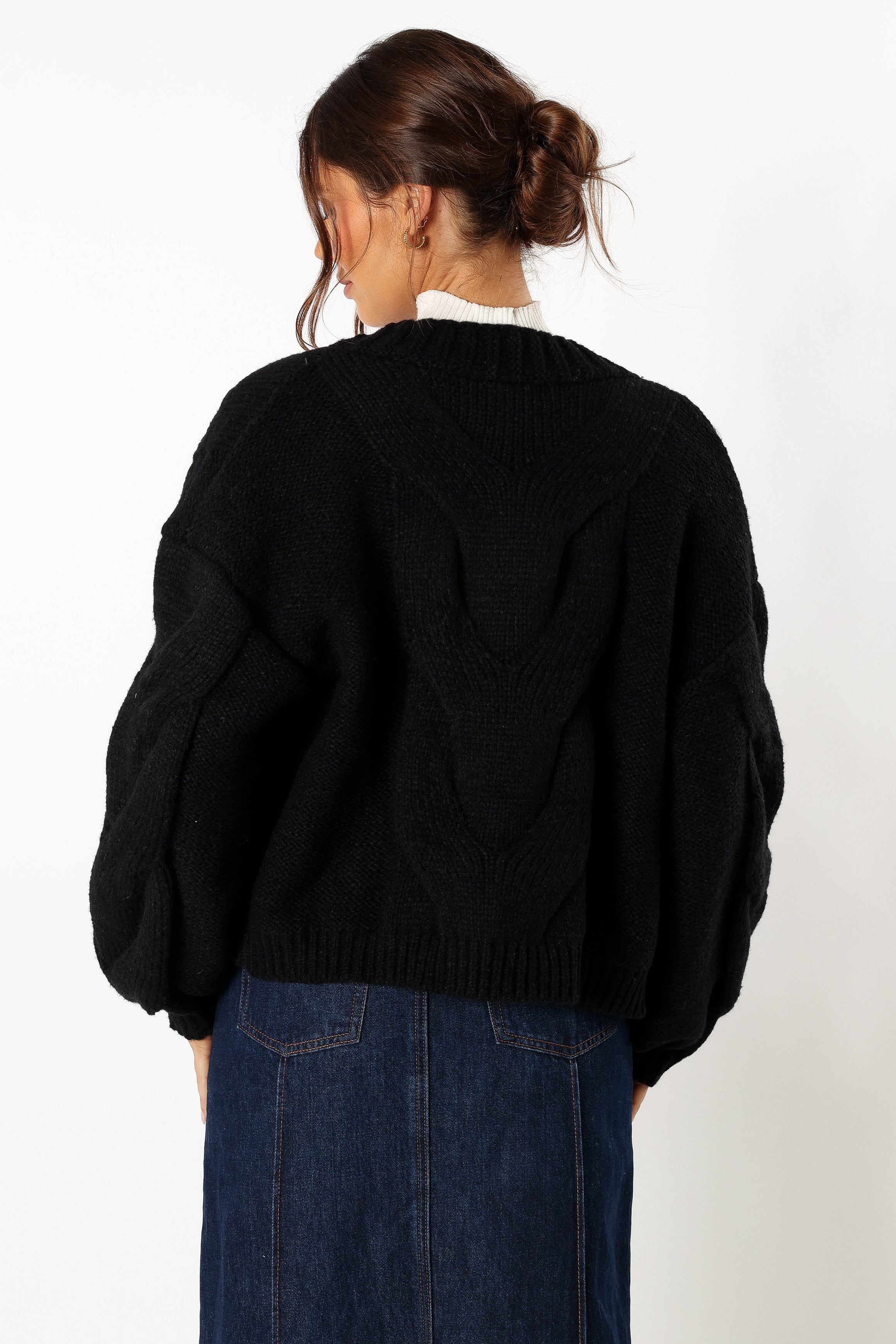 KNITWEAR @Oaklee Large Knit Back Cardigan - Black