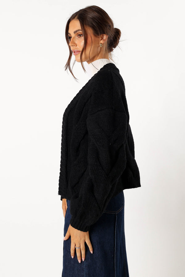 KNITWEAR @Oaklee Large Knit Back Cardigan - Black