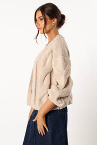 KNITWEAR @Oaklee Large Knit Back Cardigan - Tan