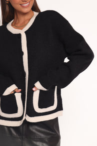 KNITWEAR Orabelle Contrast Hem Cardigan - Black