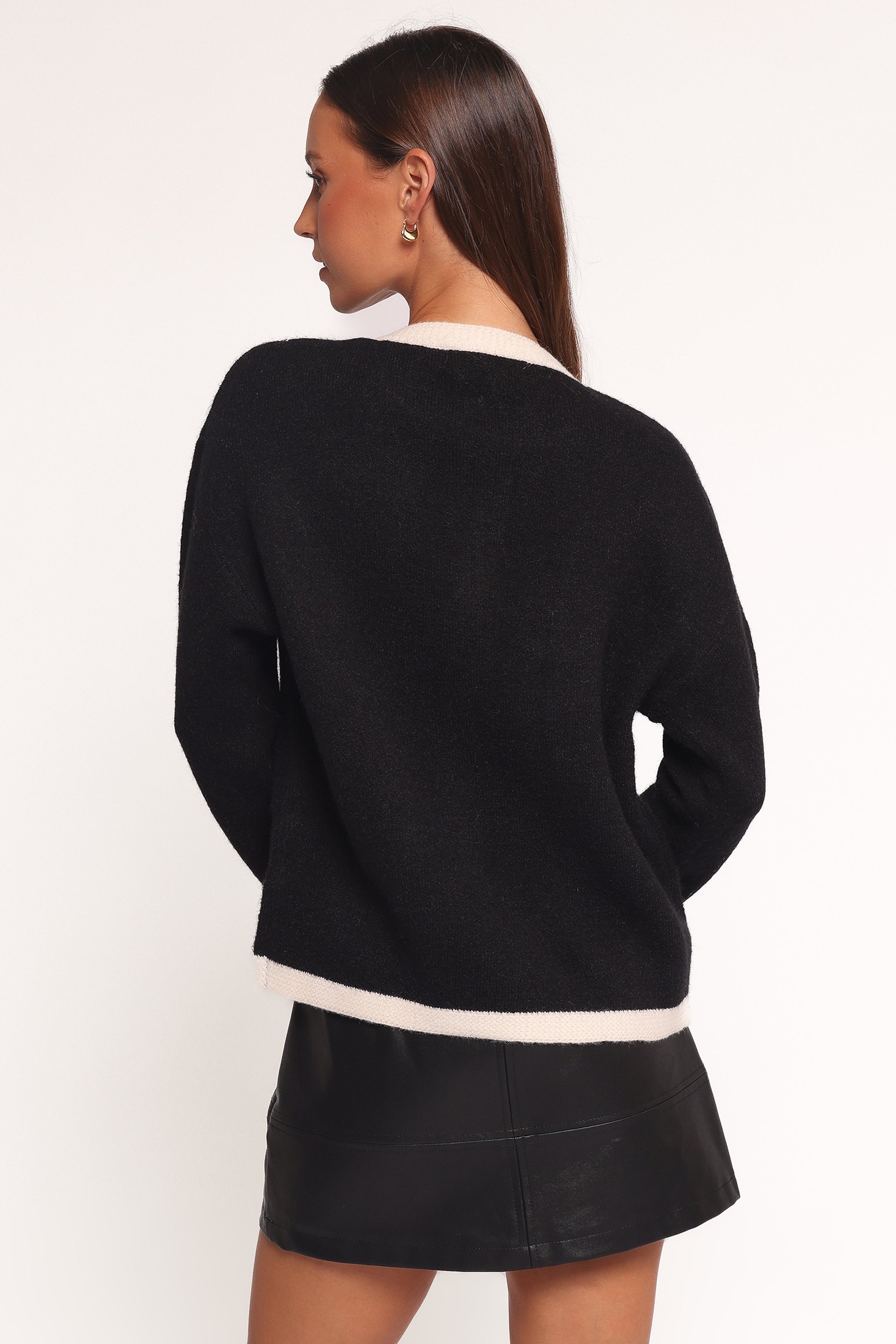 KNITWEAR Orabelle Contrast Hem Cardigan - Black