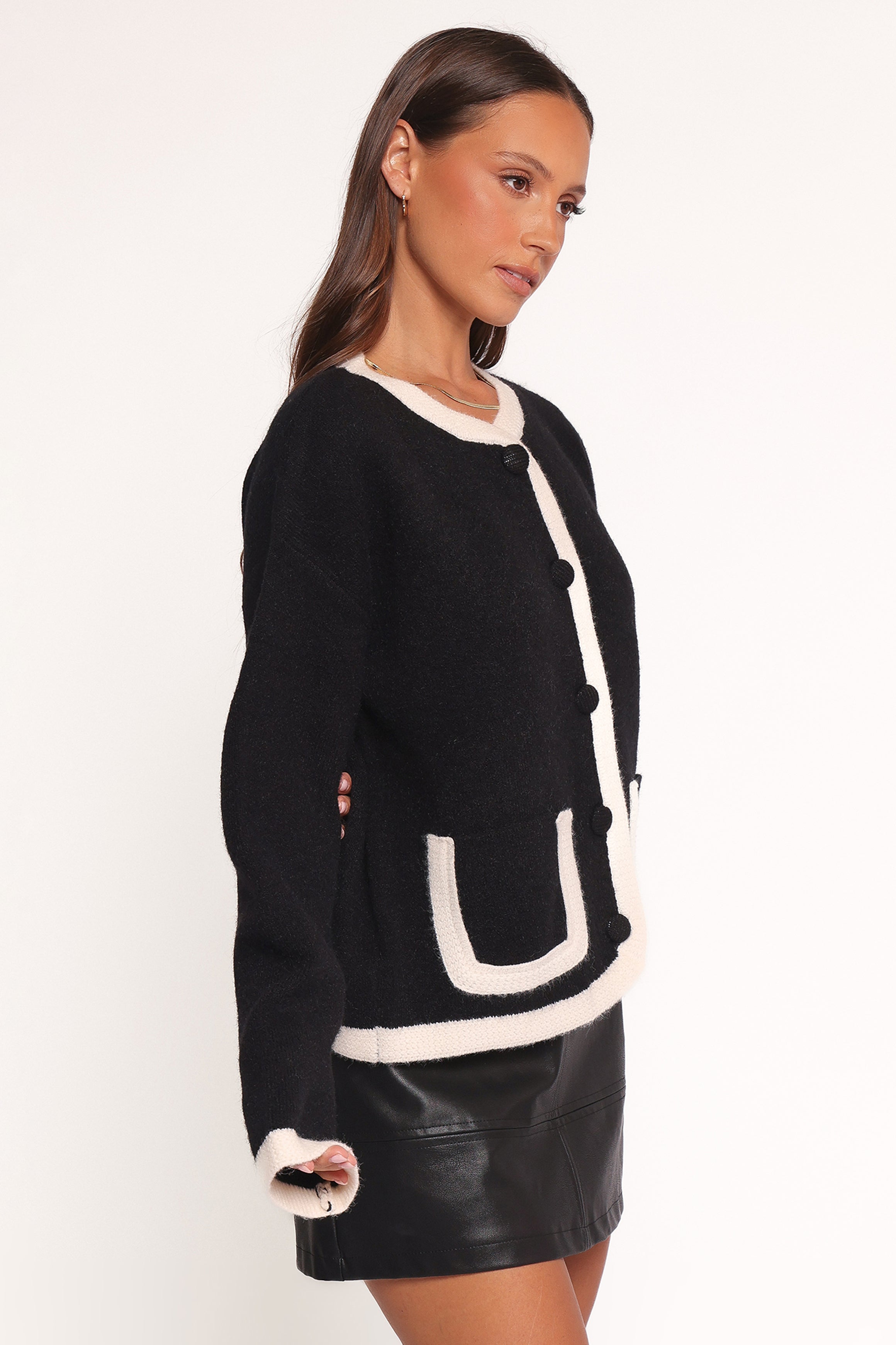 KNITWEAR Orabelle Contrast Hem Cardigan - Black