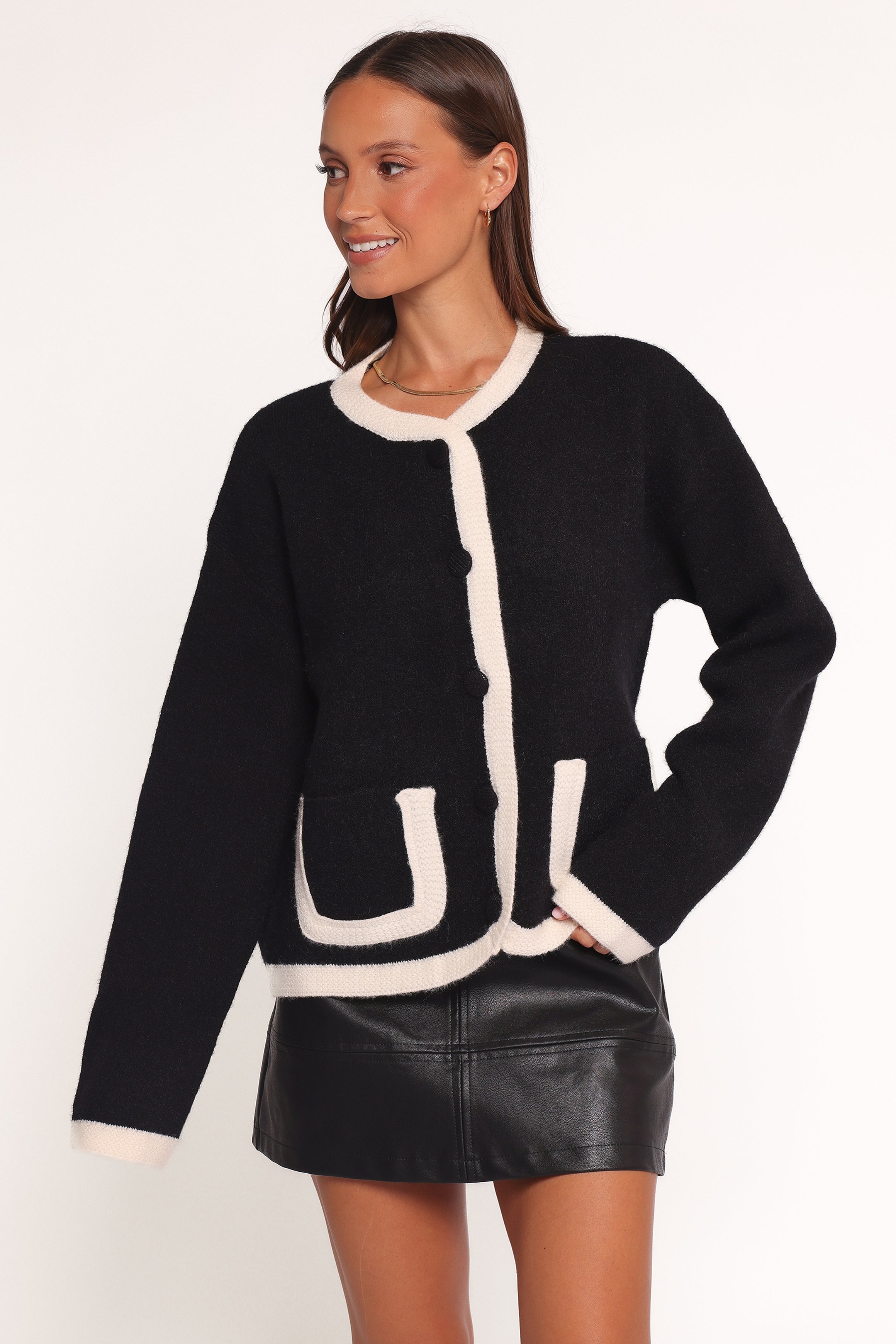KNITWEAR Orabelle Contrast Hem Cardigan - Black