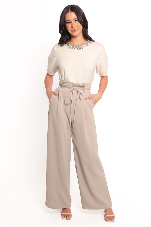 KNITWEAR Orlana Embellished Neck Short Sleeve Sweater - Cream