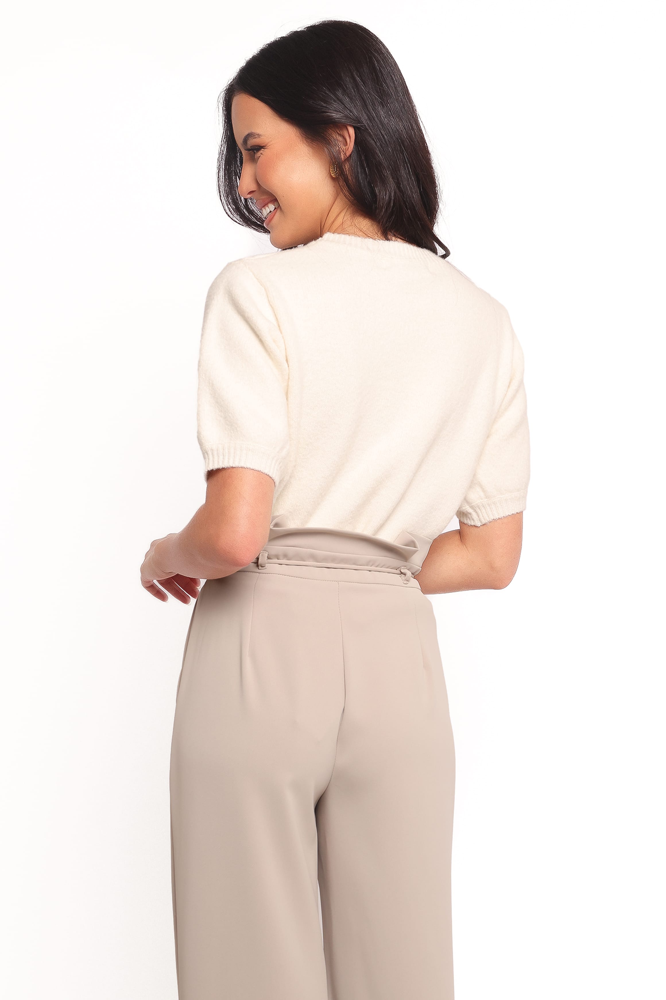 KNITWEAR Orlana Embellished Neck Short Sleeve Sweater - Cream