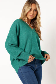 KNITWEAR @Palmer Vneck Knit Sweater - Green