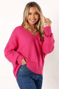 KNITWEAR @Palmer Vneck Knit Sweater - Pink