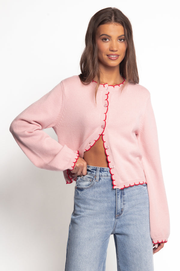 KNITWEAR Payton Scallop Cardigan - Pink Red